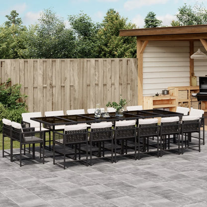 Set Comedor De Jardín Con Cojines 15 Pzas Ratán Sintético Negro
