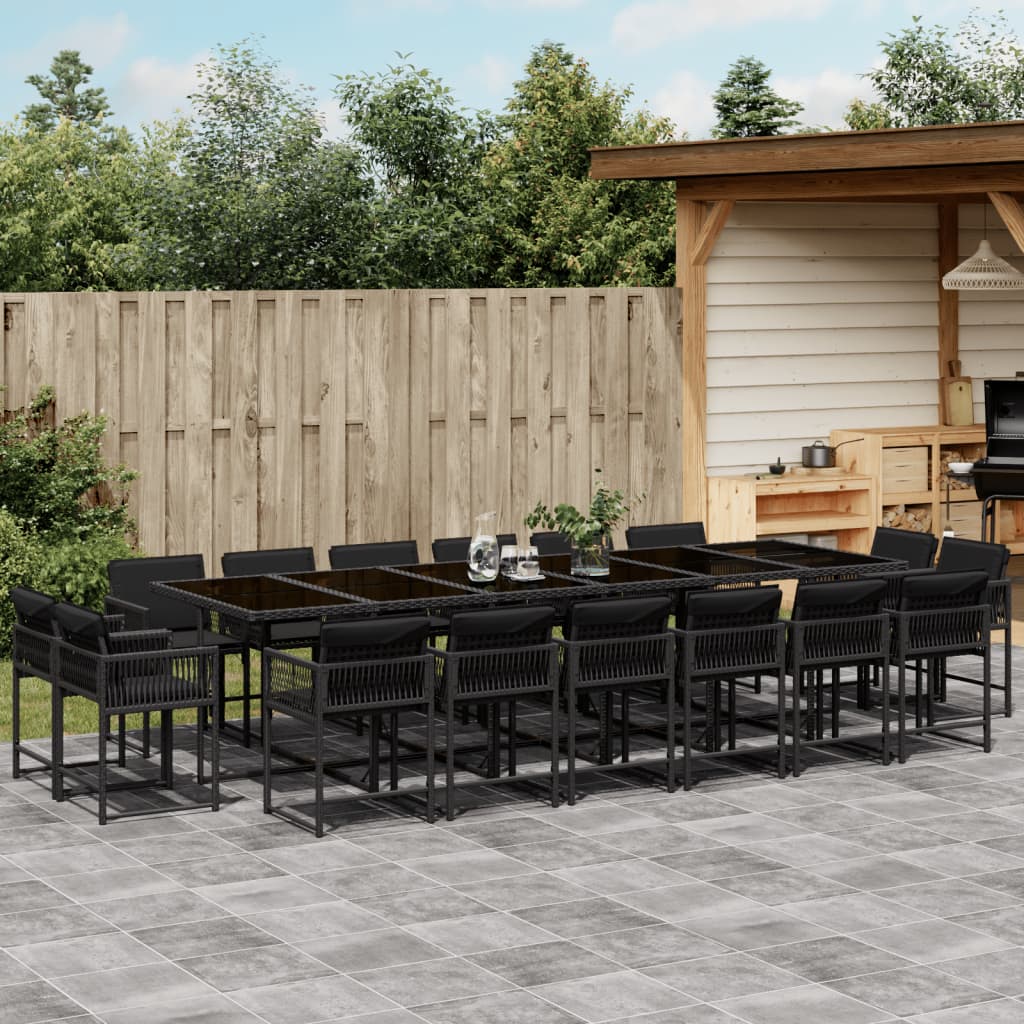 Set Comedor De Jardín Con Cojines 15 Pzas Ratán Sintético Negro