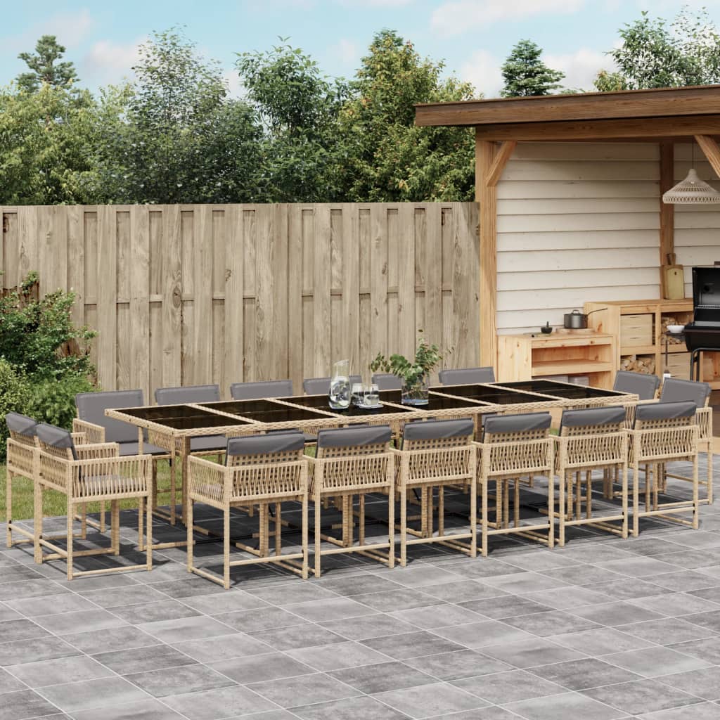 Set Comedor De Jardín Con Cojines 15 Pzas Ratán Sintético Negro