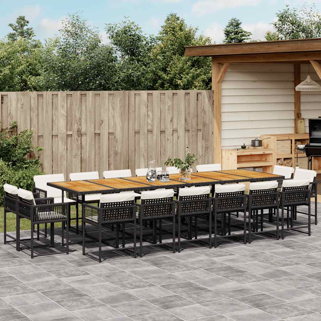 Set Comedor De Jardín Con Cojines 15 Pzas Ratán Sintético Negro
