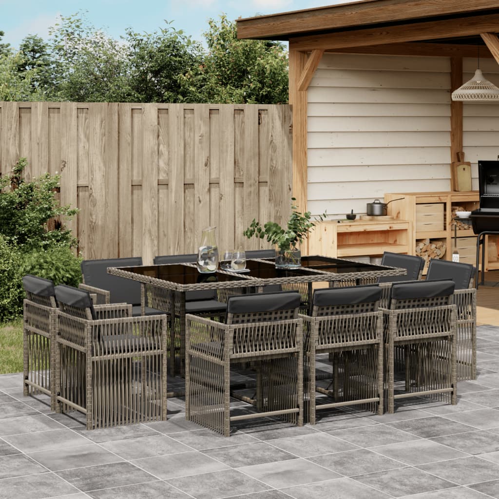 Set Comedor De Jardín 17 Pzas Y Cojines Ratán Sintético