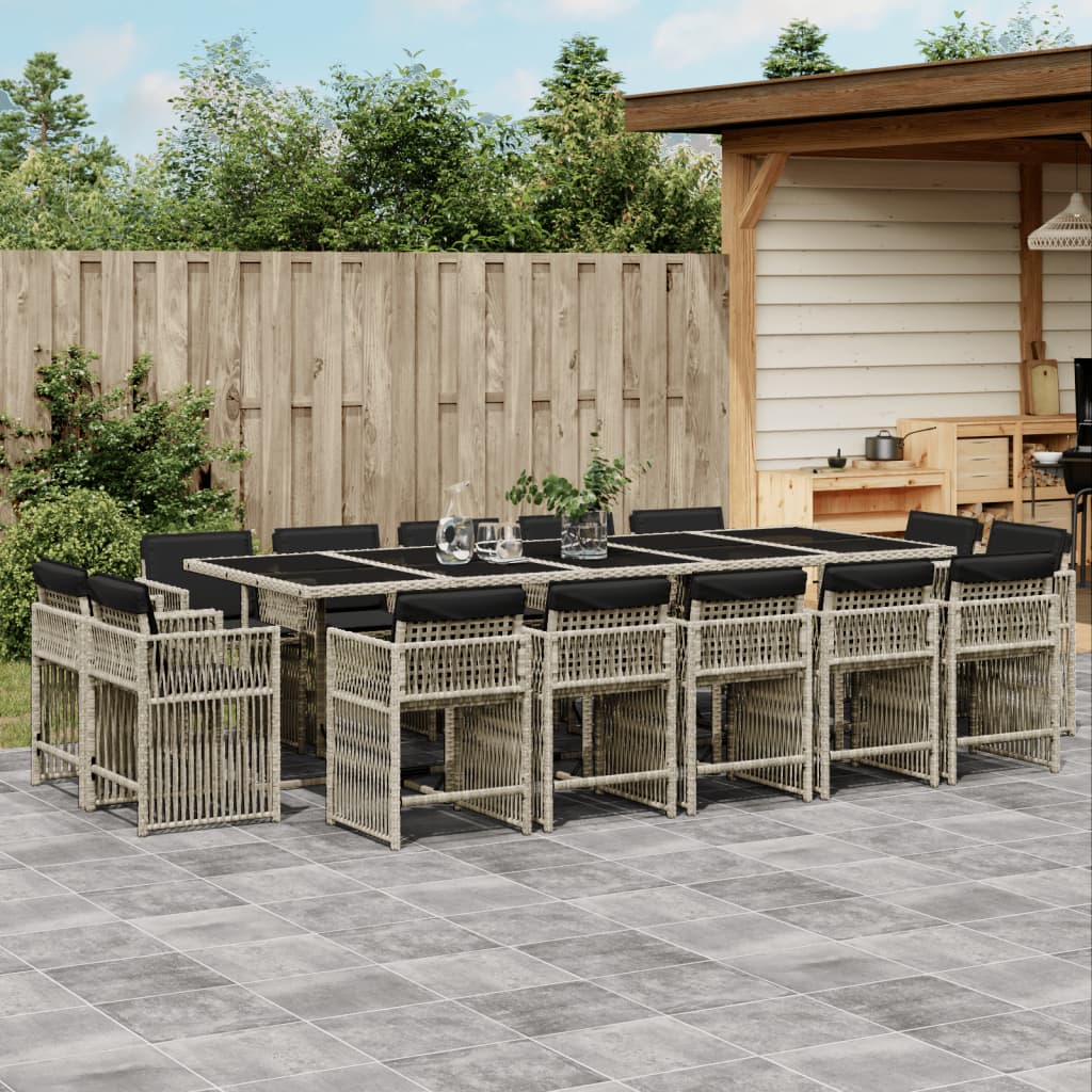 Set Comedor De Jardín 17 Pzas Y Cojines Ratán Sintético