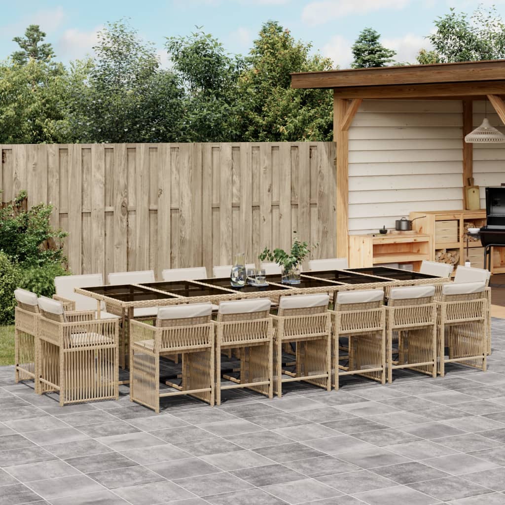 Set Comedor De Jardín 17 Pzas Y Cojines Ratán Sintético