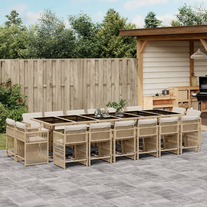 Set Comedor De Jardín 17 Pzas Y Cojines Ratán Sintético