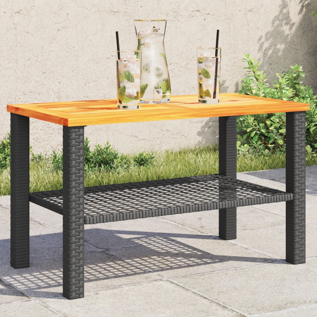 Mesa De Jardín Ratán Sintético Madera Acacia Beige