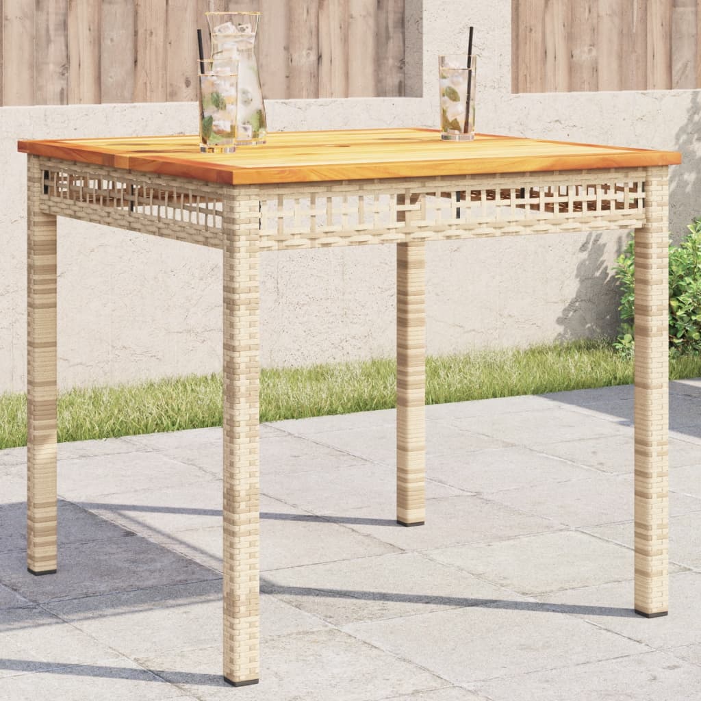 Mesa De Jardín Ratán Sintético Madera Acacia Beige