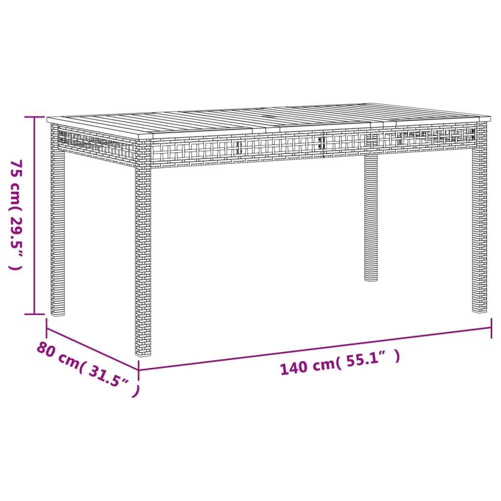 Mesa De Jardín Ratán Sintético Madera Acacia Beige