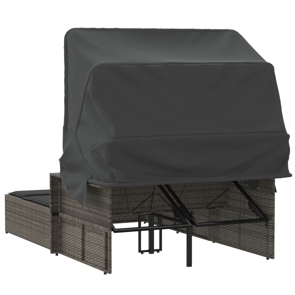 Tumbona Doble Con Capota Y Cojines Ratán Sintético