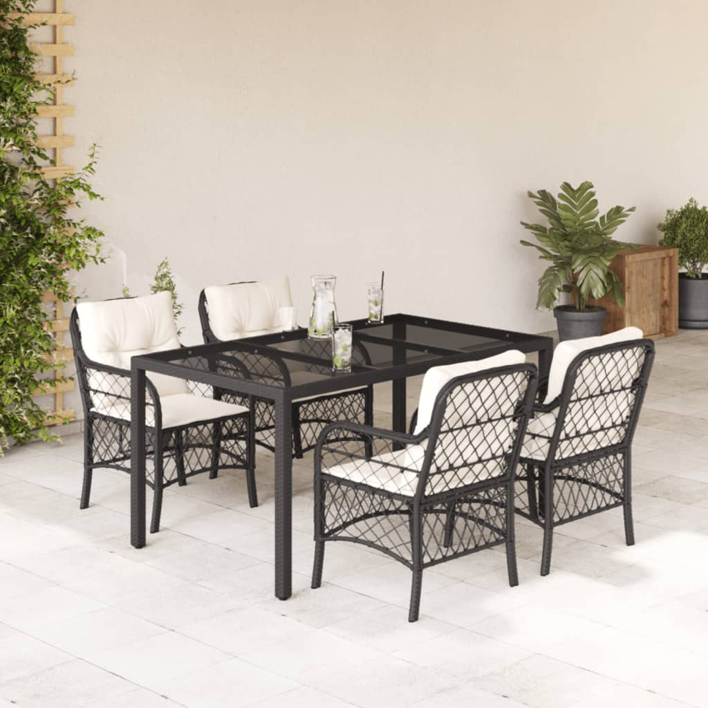 Set Comedor De Jardín 5 Piezas Con Cojines Ratán Sintético