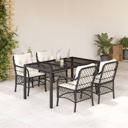 Set Comedor De Jardín 5 Piezas Con Cojines Ratán Sintético