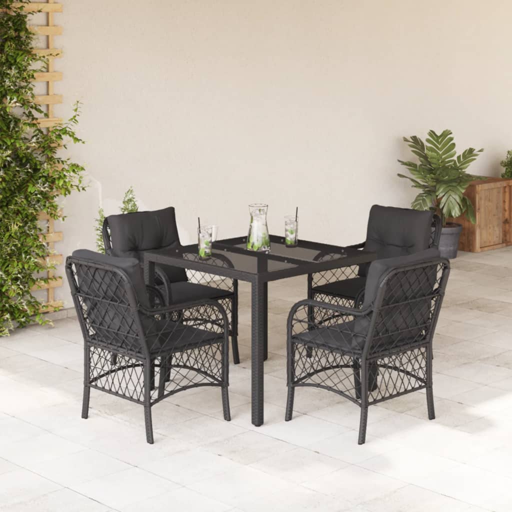 Set Comedor De Jardín 5 Piezas Con Cojines Ratán Sintético