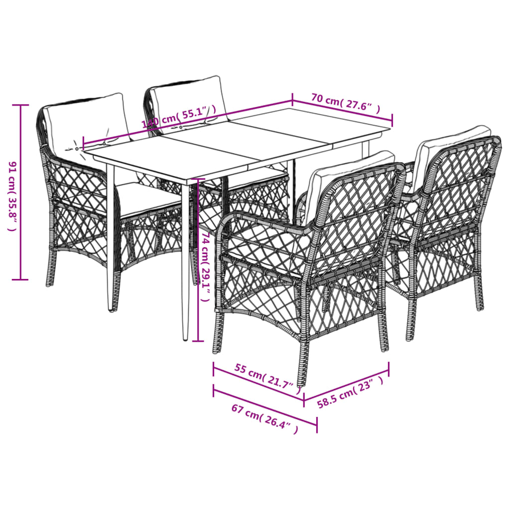 Set De Muebles Jardín 5 Pzas Con Cojines Ratán Sintético Negro