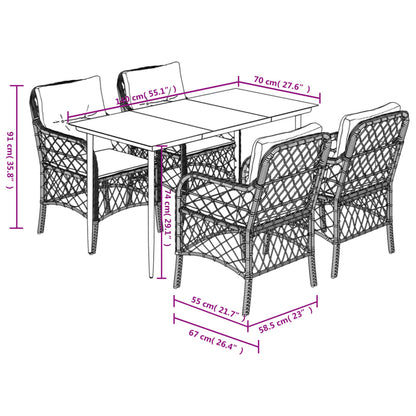 Set De Muebles Jardín 5 Pzas Con Cojines Ratán Sintético Negro