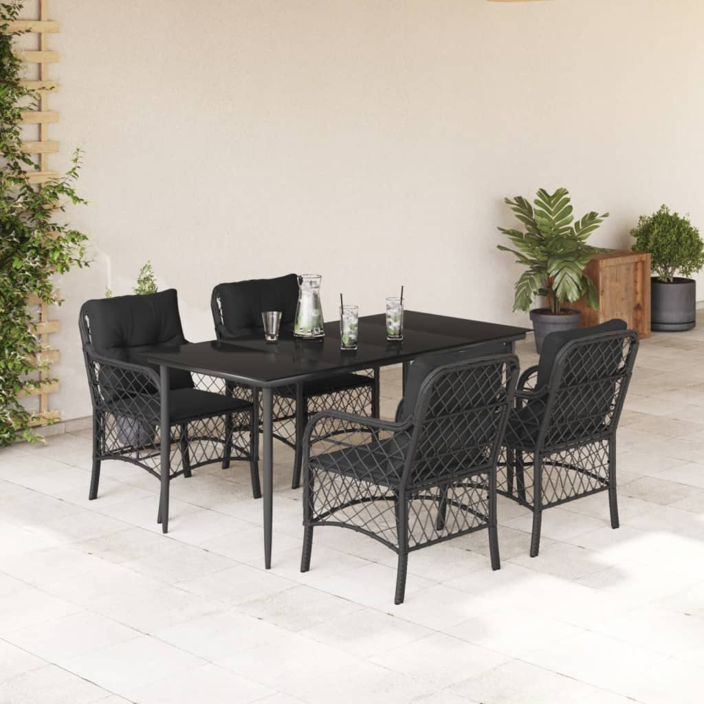 Set De Muebles Jardín 5 Pzas Con Cojines Ratán Sintético Negro