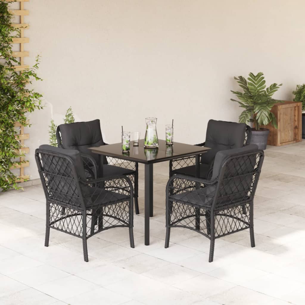 Set De Muebles Jardín 5 Pzas Con Cojines Ratán Sintético Negro