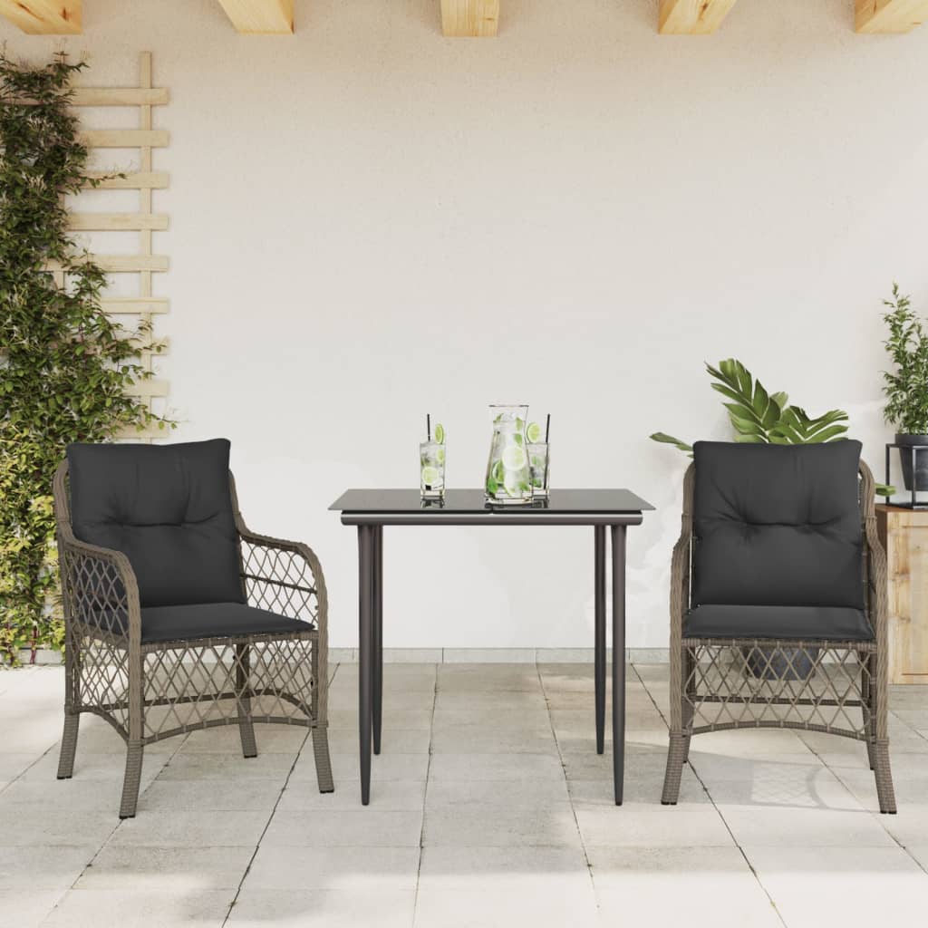Set Comedor De Jardín 5 Piezas Con Cojines Ratán Sintético Gris