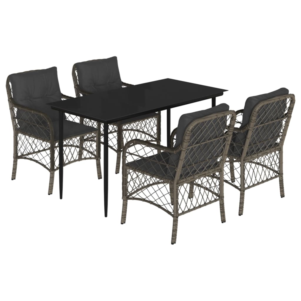 Set Comedor De Jardín 5 Piezas Con Cojines Ratán Sintético Gris