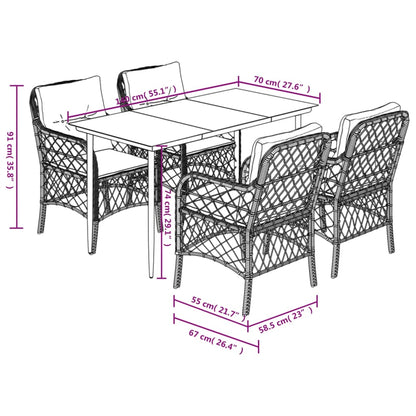 Set Comedor De Jardín 5 Piezas Con Cojines Ratán Sintético Gris