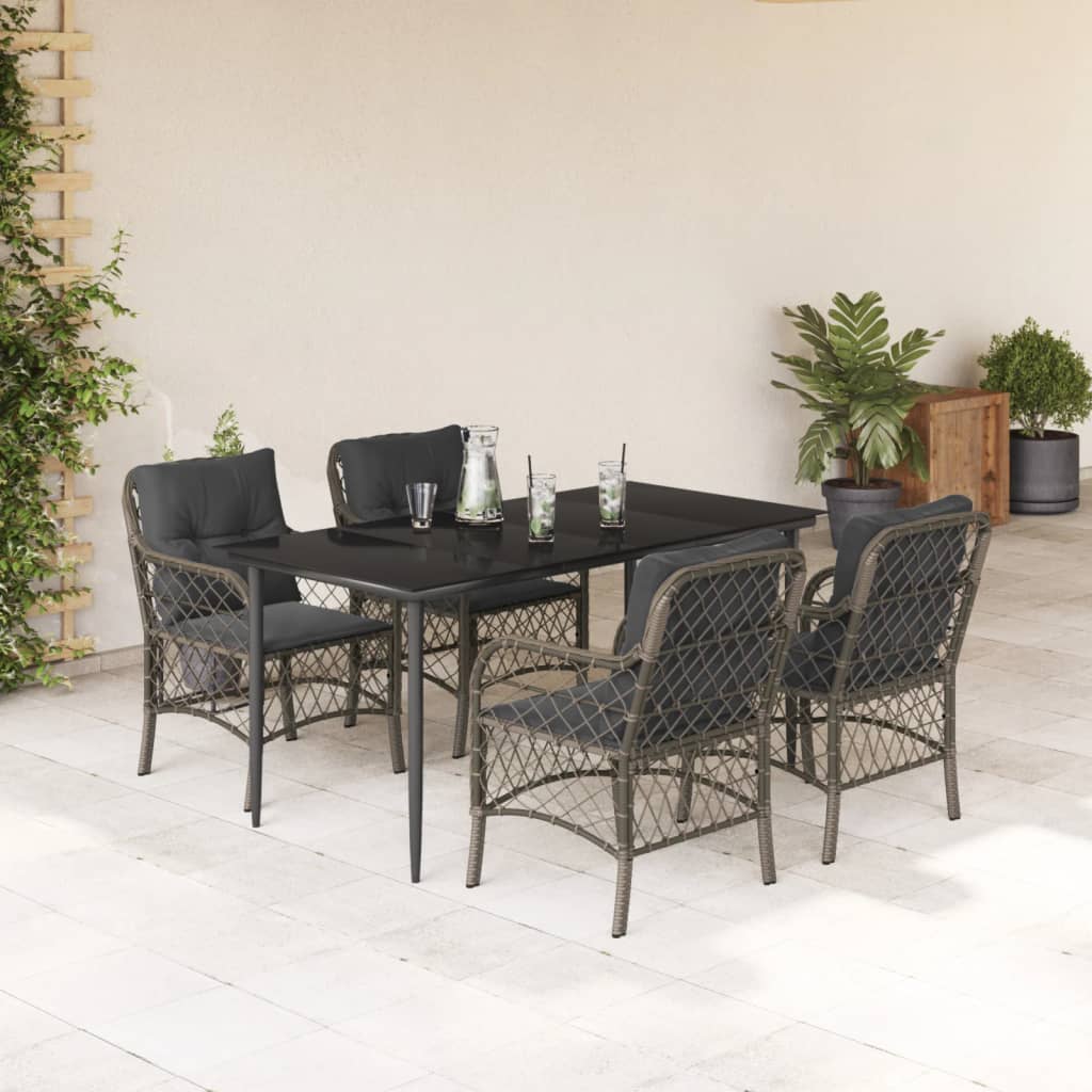 Set Comedor De Jardín 5 Piezas Con Cojines Ratán Sintético Gris