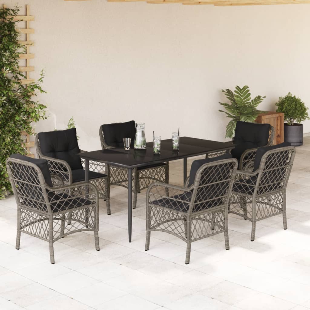 Set Comedor De Jardín 5 Piezas Con Cojines Ratán Sintético Gris