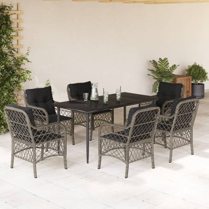 Set Comedor De Jardín 5 Piezas Con Cojines Ratán Sintético Gris