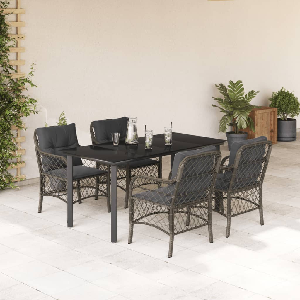 Set Comedor De Jardín 5 Piezas Con Cojines Ratán Sintético Gris