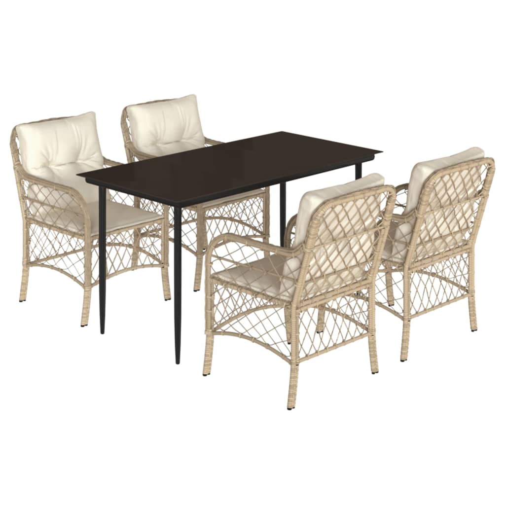 Set Comedor De Jardín 5 Pzas Con Cojines Ratán Sintético Beige