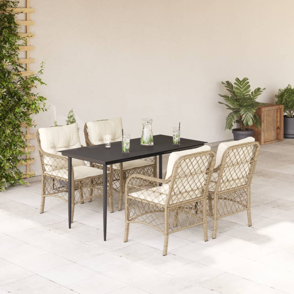 Set Comedor De Jardín 5 Pzas Con Cojines Ratán Sintético Beige