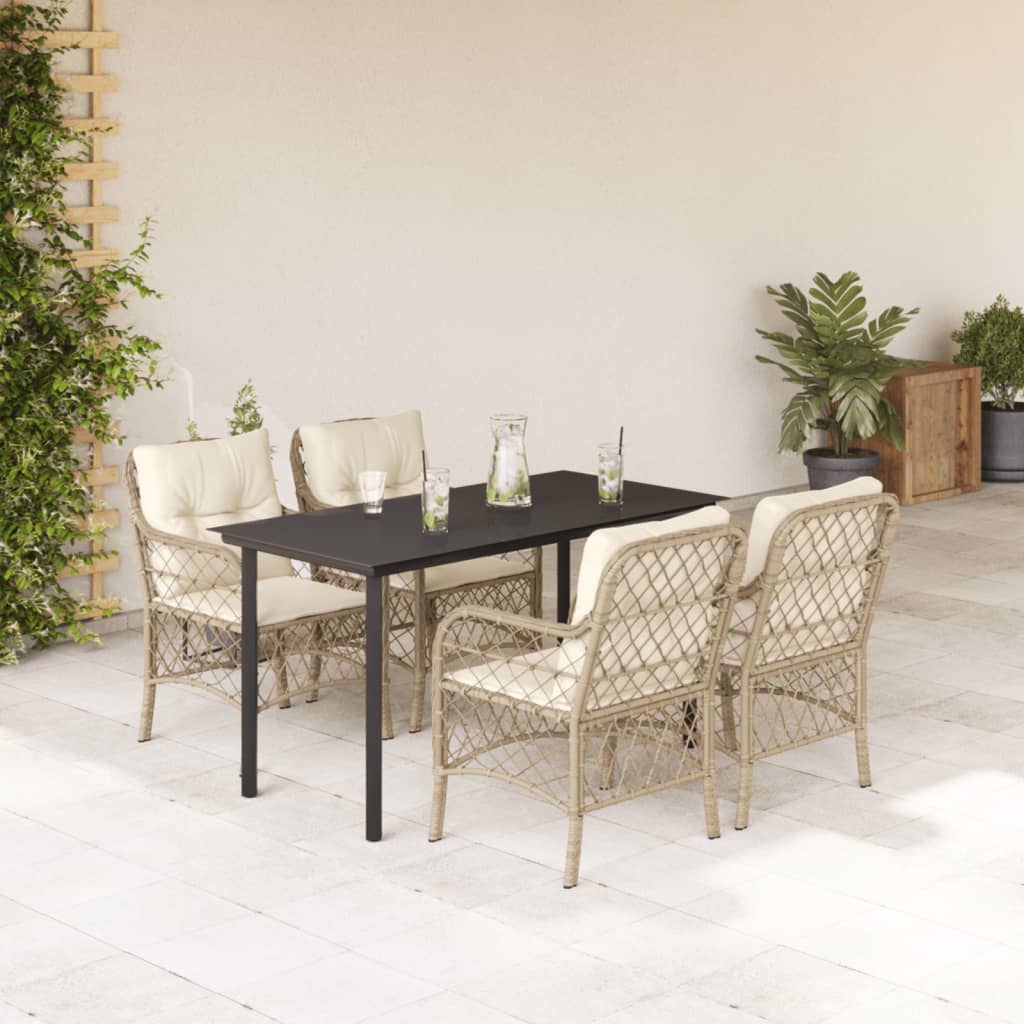 Set Comedor De Jardín 5 Pzas Con Cojines Ratán Sintético Beige