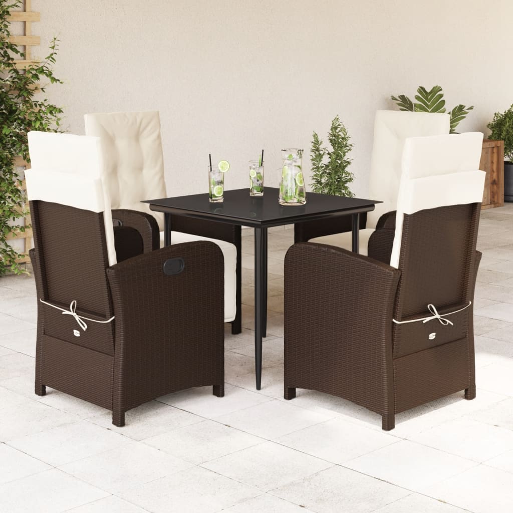 Set Comedor De Jardín 5 Piezas Y Cojines Ratán Sintético Marrón
