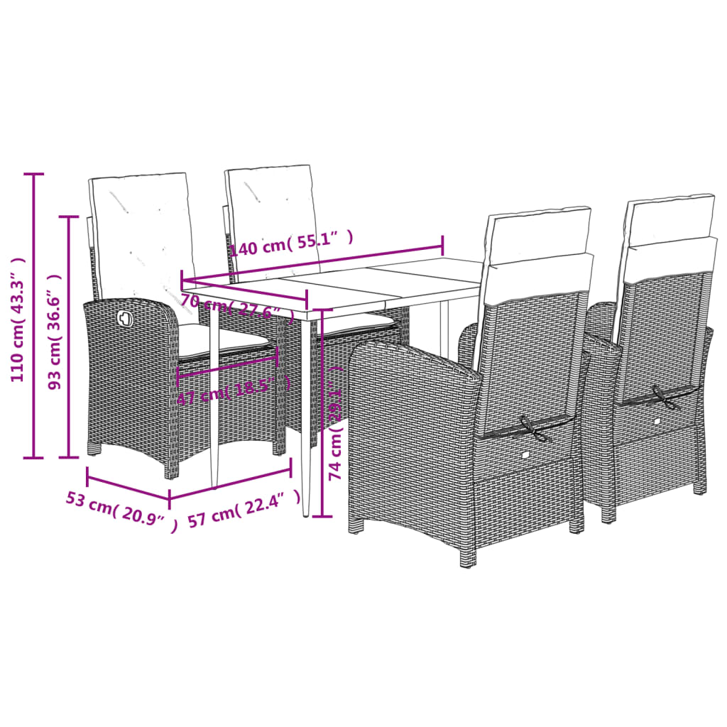 Set Comedor De Jardín 5 Piezas Y Cojines Ratán Sintético Marrón
