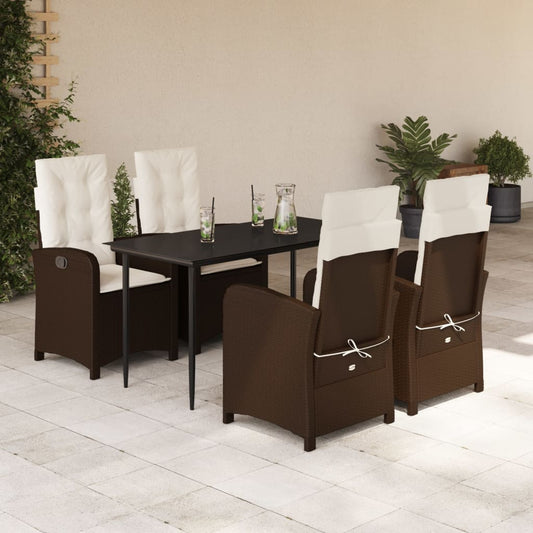 Set Comedor De Jardín 5 Piezas Y Cojines Ratán Sintético Marrón