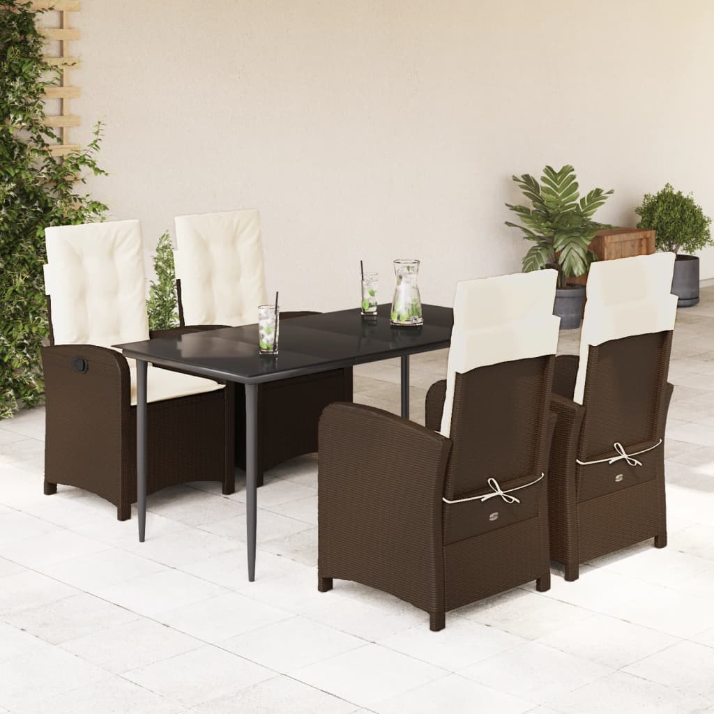 Set Comedor De Jardín 5 Piezas Y Cojines Ratán Sintético Marrón
