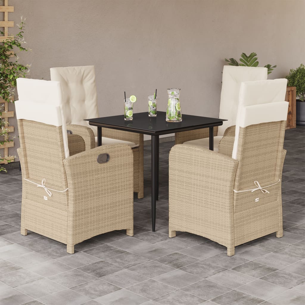 Set Comedor De Jardín 5 Pzas Con Cojines Ratán Sintético Beige