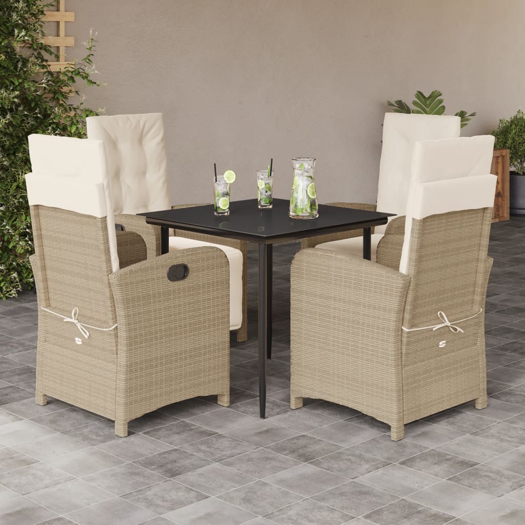 Set Comedor De Jardín 5 Pzas Con Cojines Ratán Sintético Beige
