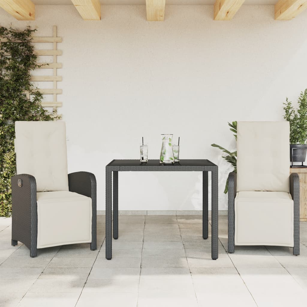 Set De Comedor De Jardín 7 Pzas Y Cojines Ratán Sintético Negro