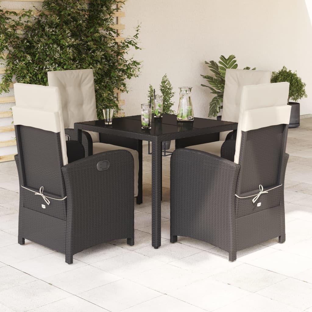 Set De Comedor De Jardín 7 Pzas Y Cojines Ratán Sintético Negro
