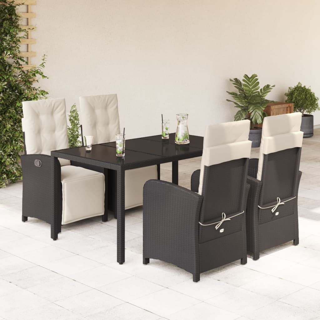 Set De Comedor De Jardín 7 Pzas Y Cojines Ratán Sintético Negro