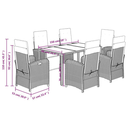 Set De Comedor De Jardín 7 Pzas Y Cojines Ratán Sintético Negro