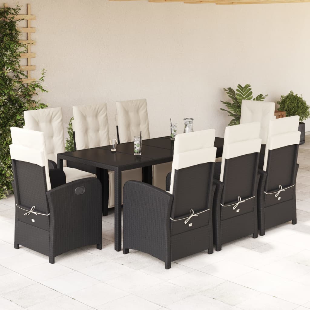 Set De Comedor De Jardín 7 Pzas Y Cojines Ratán Sintético Negro