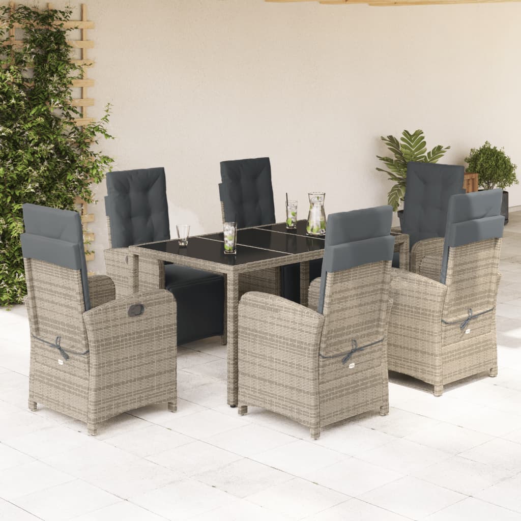 Set De Comedor De Jardín 7 Pzas Y Cojines Ratán Sintético Negro