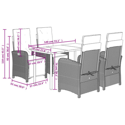 Set De Muebles Jardín 5 Pzas Con Cojines Ratán Sintético Negro