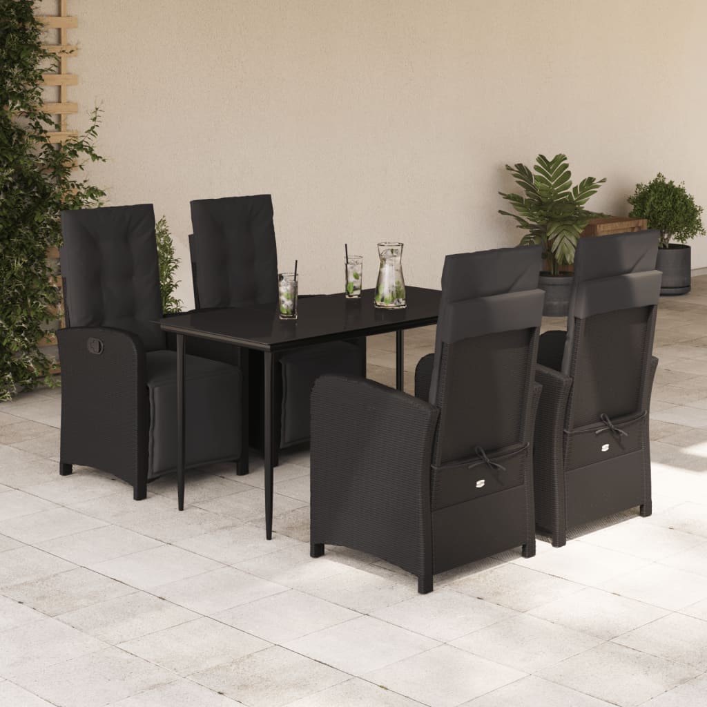 Set De Muebles Jardín 5 Pzas Con Cojines Ratán Sintético Negro