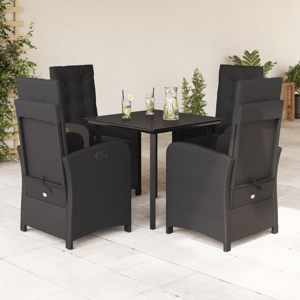 Set De Muebles Jardín 5 Pzas Con Cojines Ratán Sintético Negro