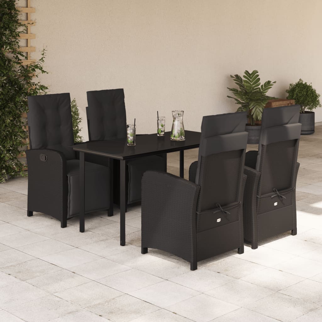 Set De Muebles Jardín 5 Pzas Con Cojines Ratán Sintético Negro