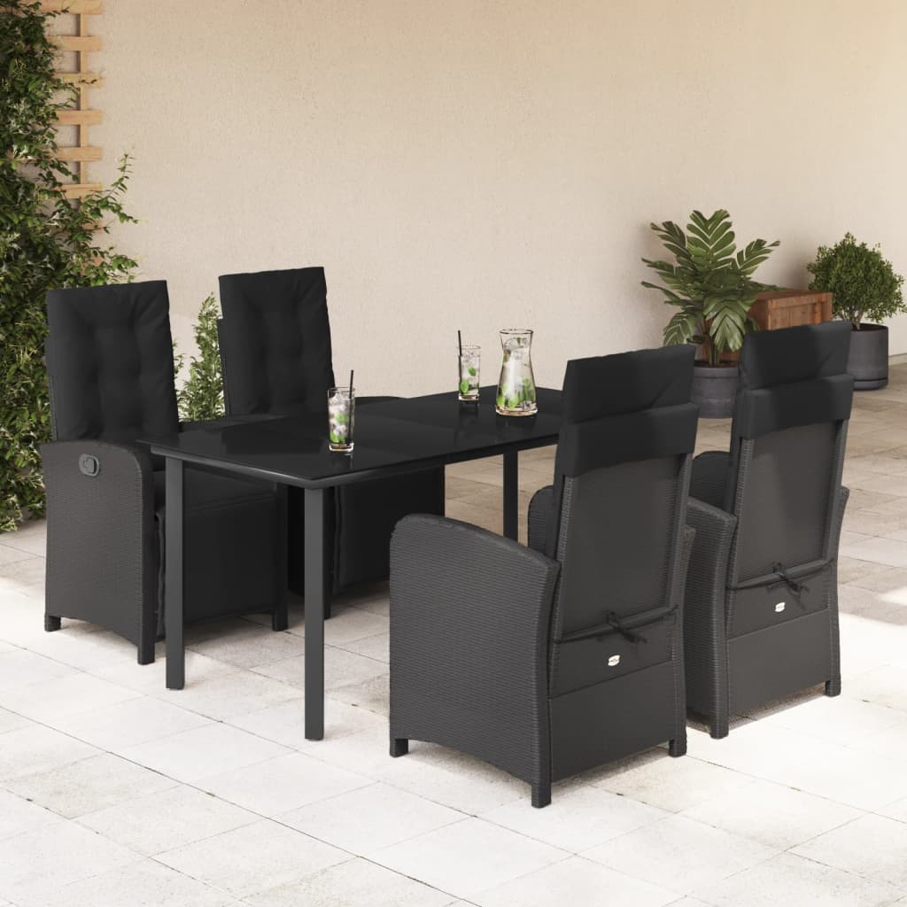 Set De Muebles Jardín 5 Pzas Con Cojines Ratán Sintético Negro