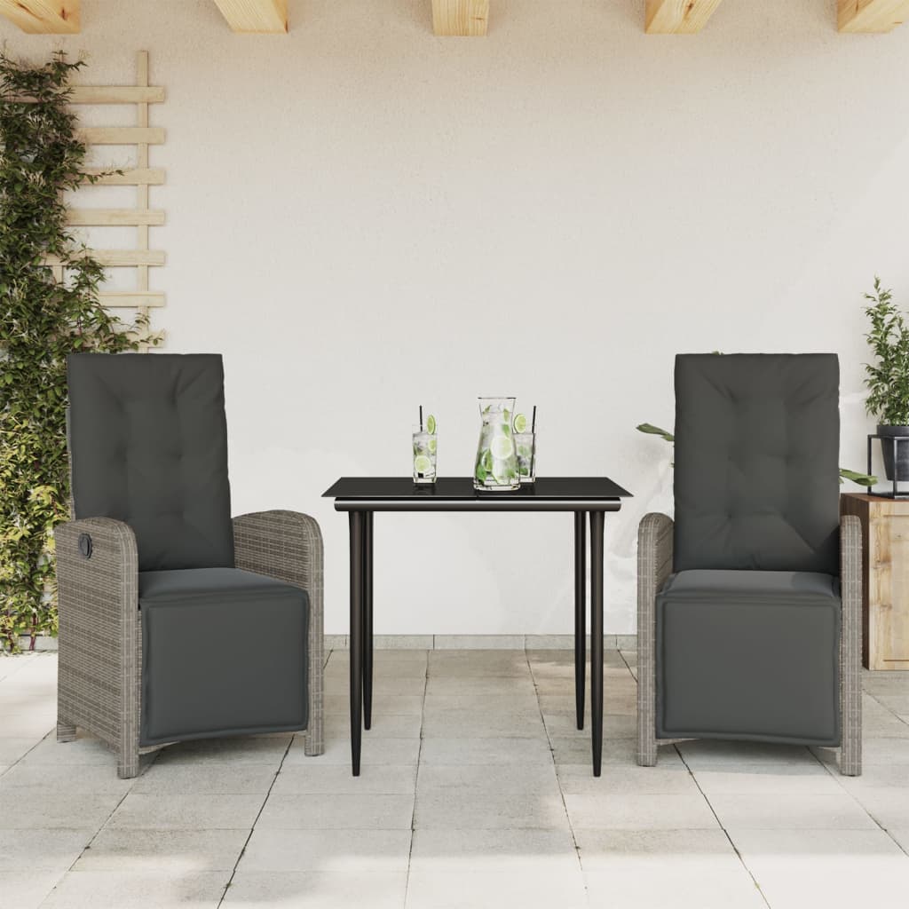Set Comedor De Jardín 5 Piezas Con Cojines Ratán Sintético Gris