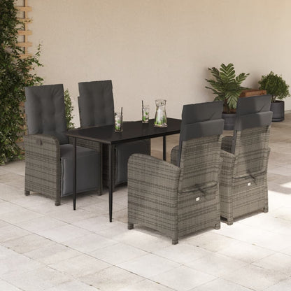 Set Comedor De Jardín 5 Piezas Con Cojines Ratán Sintético Gris