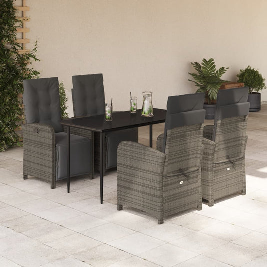 Set Comedor De Jardín 5 Piezas Con Cojines Ratán Sintético Gris