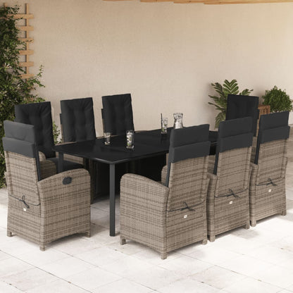 Set Comedor De Jardín 5 Piezas Con Cojines Ratán Sintético Gris